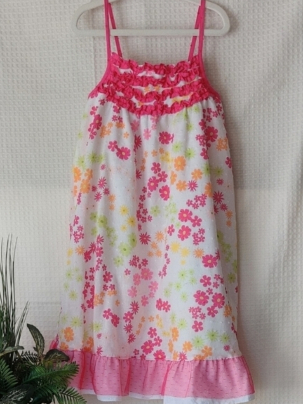 Picapino Girls Spaghetti Strap Pink Floral Summer Dress Size 6X